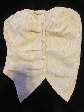 SHEIN Cream Ribbed Top with Button Trim